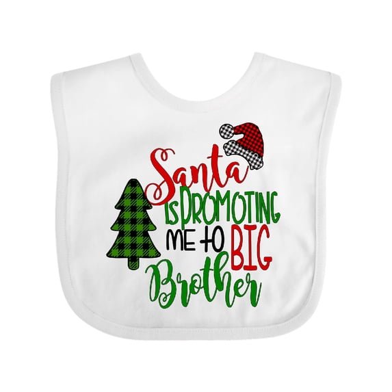 Inktastic Santa is Promoting Me to Big Brother Green Plaid Tree Boys Baby Bib