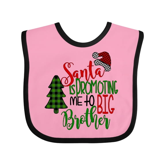 Inktastic Santa is Promoting Me to Big Brother Green Plaid Tree Boys Baby Bib