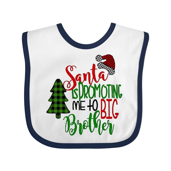 Inktastic Santa is Promoting Me to Big Brother Green Plaid Tree Boys Baby Bib