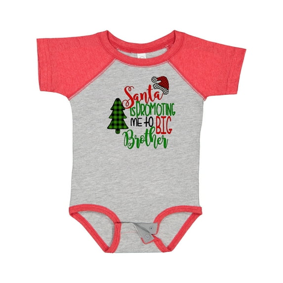 Inktastic Santa is Promoting Me to Big Brother Green Plaid Tree Boys Baby Bodysuit