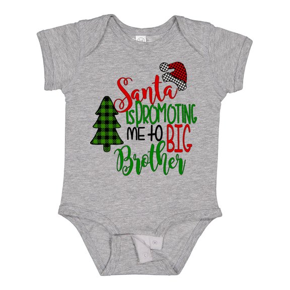 Inktastic Santa is Promoting Me to Big Brother Green Plaid Tree Boys Baby Bodysuit