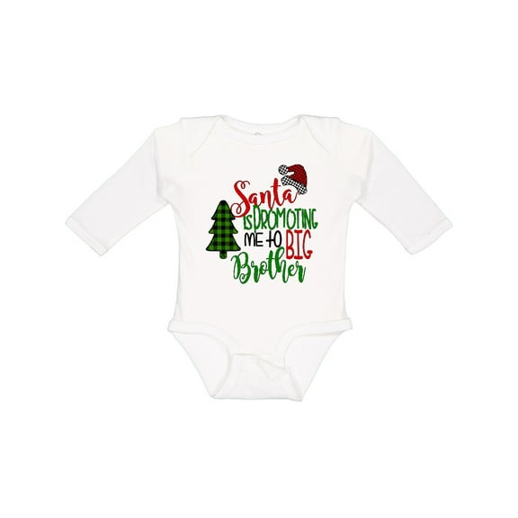 Inktastic Santa is Promoting Me to Big Brother Green Plaid Tree Boys Long Sleeve Baby Bodysuit