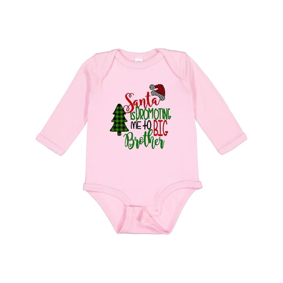 Inktastic Santa is Promoting Me to Big Brother Green Plaid Tree Boys Long Sleeve Baby Bodysuit