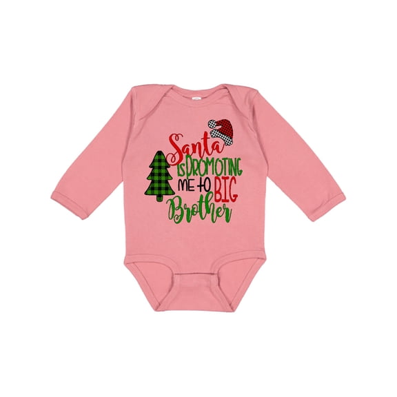 Inktastic Santa is Promoting Me to Big Brother Green Plaid Tree Boys Long Sleeve Baby Bodysuit