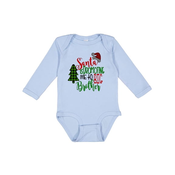 Inktastic Santa is Promoting Me to Big Brother Green Plaid Tree Boys Long Sleeve Baby Bodysuit