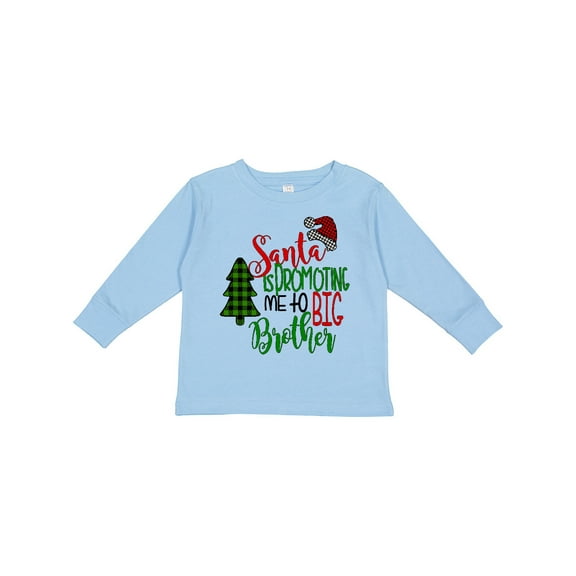 Inktastic Santa is Promoting Me to Big Brother Green Plaid Tree Boys Long Sleeve Toddler T-Shirt