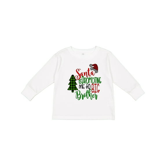 Inktastic Santa is Promoting Me to Big Brother Green Plaid Tree Boys Long Sleeve Toddler T-Shirt
