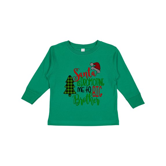Inktastic Santa is Promoting Me to Big Brother Green Plaid Tree Boys Long Sleeve Toddler T-Shirt