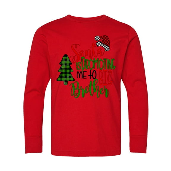 Inktastic Santa is Promoting Me to Big Brother Green Plaid Tree Long Sleeve Youth T-Shirt