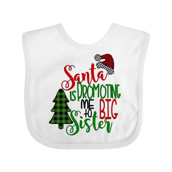 Inktastic Santa is Promoting Me to Big Sister Green Plaid Tree Girls Baby Bib