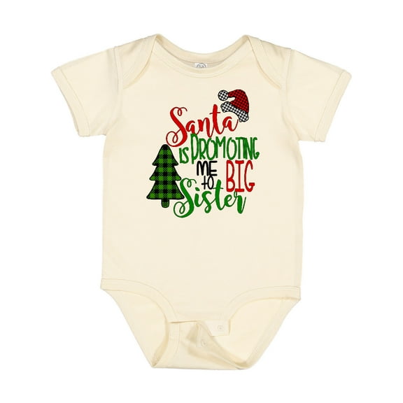 Inktastic Santa is Promoting Me to Big Sister Green Plaid Tree Girls Baby Bodysuit