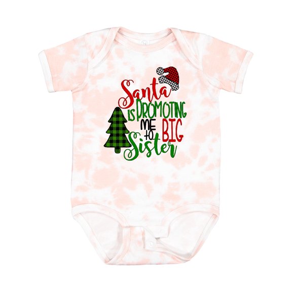 Inktastic Santa is Promoting Me to Big Sister Green Plaid Tree Girls Baby Bodysuit
