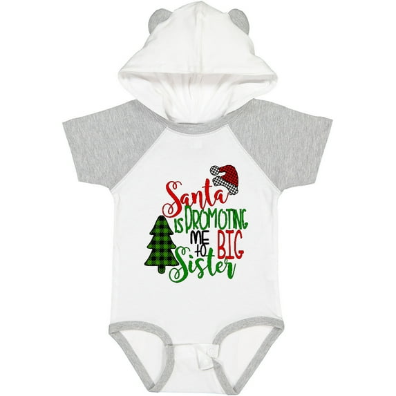 Inktastic Santa is Promoting Me to Big Sister Green Plaid Tree Girls Baby Bodysuit