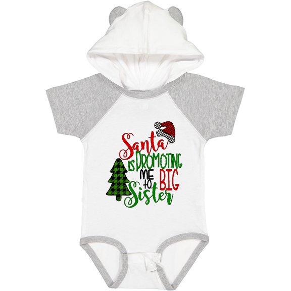 Inktastic Santa is Promoting Me to Big Sister Green Plaid Tree Girls Baby Bodysuit