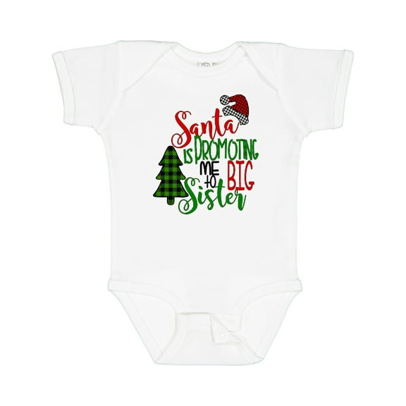 Inktastic Santa is Promoting Me to Big Sister Green Plaid Tree Girls Baby Bodysuit