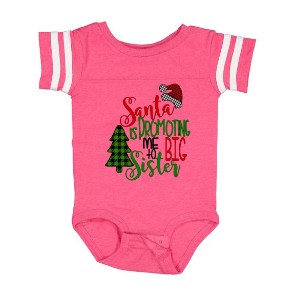 Inktastic Santa is Promoting Me to Big Sister Green Plaid Tree Girls Baby Bodysuit