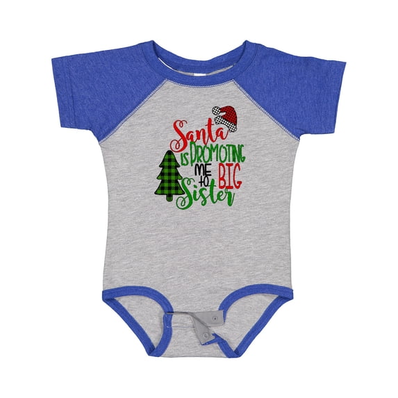 Inktastic Santa is Promoting Me to Big Sister Green Plaid Tree Girls Baby Bodysuit