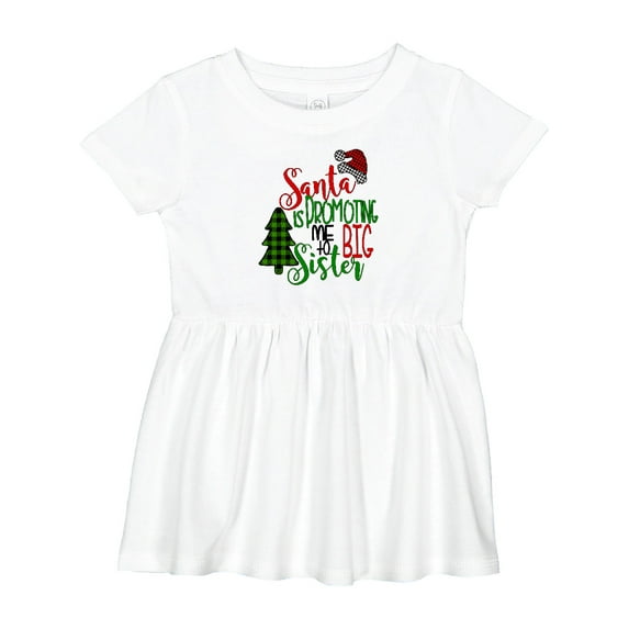 Inktastic Santa is Promoting Me to Big Sister Green Plaid Tree Girls Baby Dress