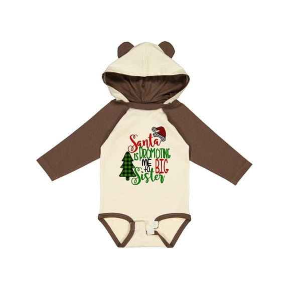 Inktastic Santa is Promoting Me to Big Sister Green Plaid Tree Girls Long Sleeve Baby Bodysuit