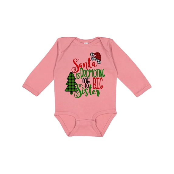 Inktastic Santa is Promoting Me to Big Sister Green Plaid Tree Girls Long Sleeve Baby Bodysuit