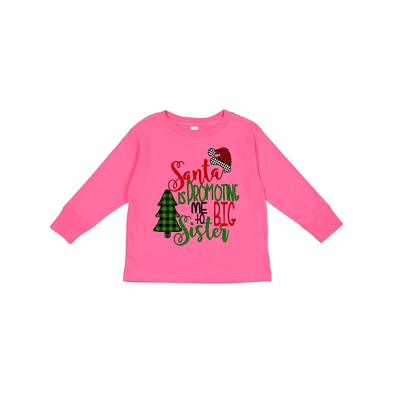 Inktastic Santa is Promoting Me to Big Sister Green Plaid Tree Girls Long Sleeve Toddler T-Shirt