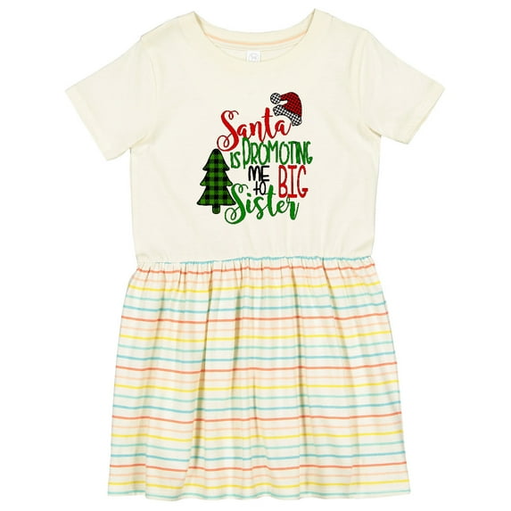 Inktastic Santa is Promoting Me to Big Sister Green Plaid Tree Girls Toddler Dress