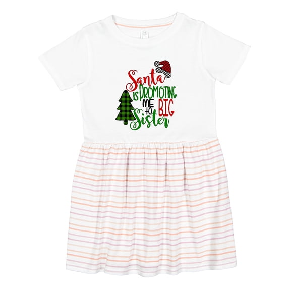 Inktastic Santa is Promoting Me to Big Sister Green Plaid Tree Girls Toddler Dress