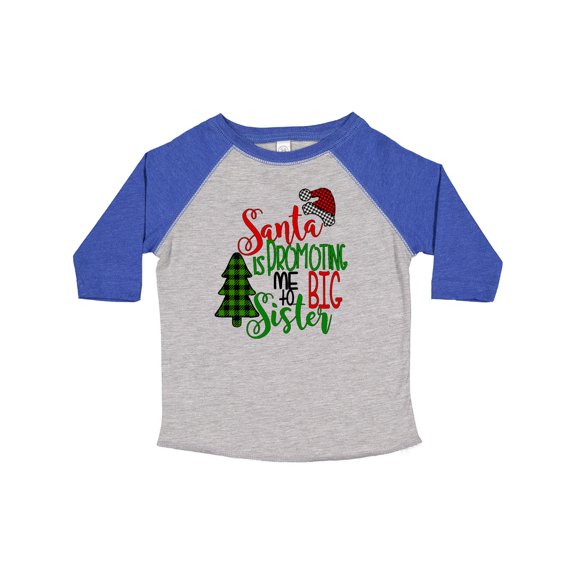 Inktastic Santa is Promoting Me to Big Sister Green Plaid Tree Girls Toddler T-Shirt