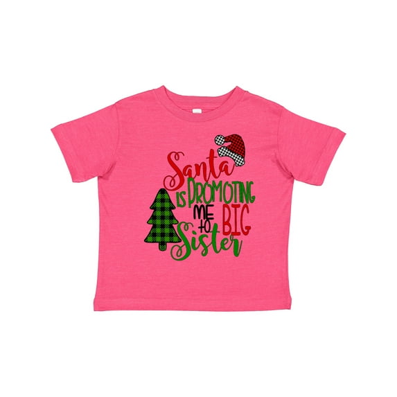 Inktastic Santa is Promoting Me to Big Sister Green Plaid Tree Girls Toddler T-Shirt