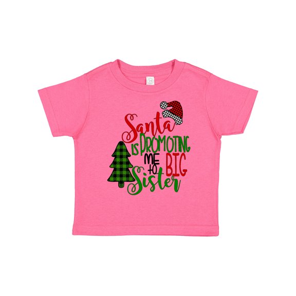 Inktastic Santa is Promoting Me to Big Sister Green Plaid Tree Girls Toddler T-Shirt