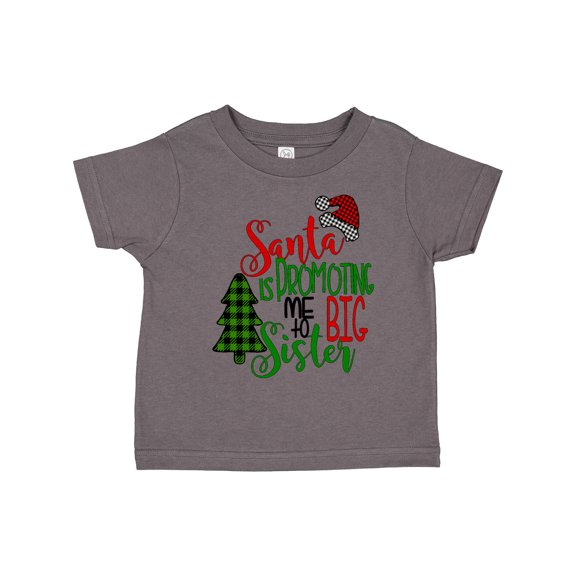 Inktastic Santa is Promoting Me to Big Sister Green Plaid Tree Girls Toddler T-Shirt