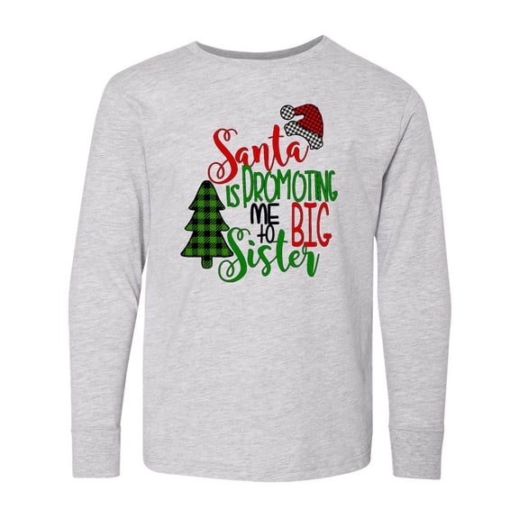 Inktastic Santa is Promoting Me to Big Sister Green Plaid Tree Long Sleeve Youth T-Shirt