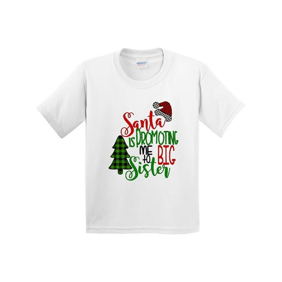 Inktastic Santa is Promoting Me to Big Sister Green Plaid Tree Youth T-Shirt