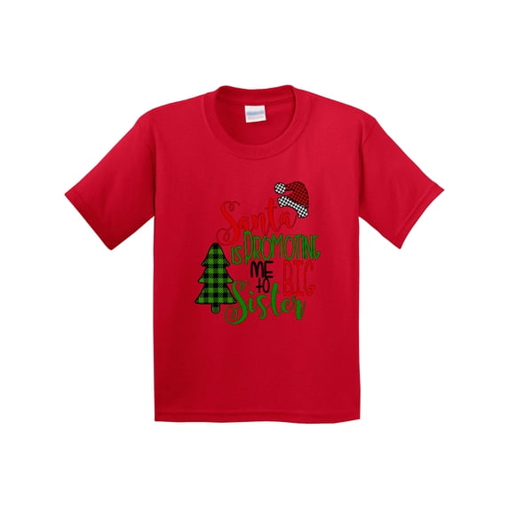 Inktastic Santa is Promoting Me to Big Sister Green Plaid Tree Youth T-Shirt