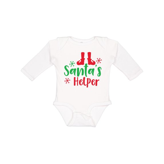 Inktastic Santa's Helper, Elf Shoes, Christmas - Red Green Boys or Girls Long Sleeve Baby Bodysuit