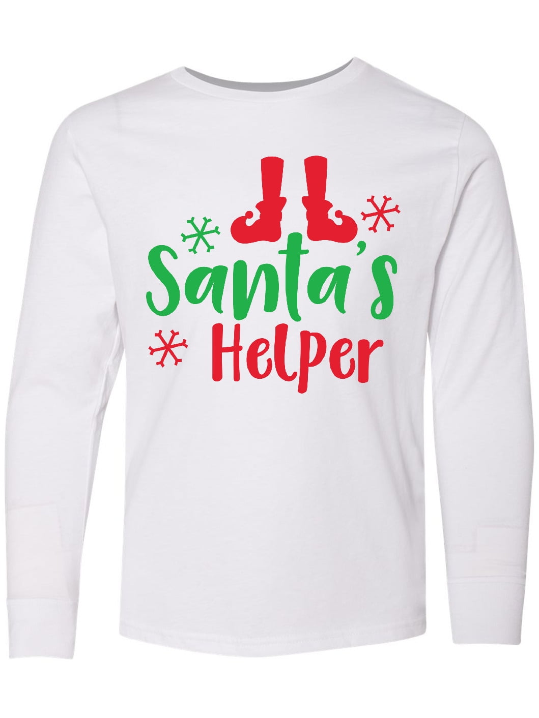 Inktastic Santa's Helper, Elf Shoes, Snowflakes, Christmas Long Sleeve Youth T-Shirt