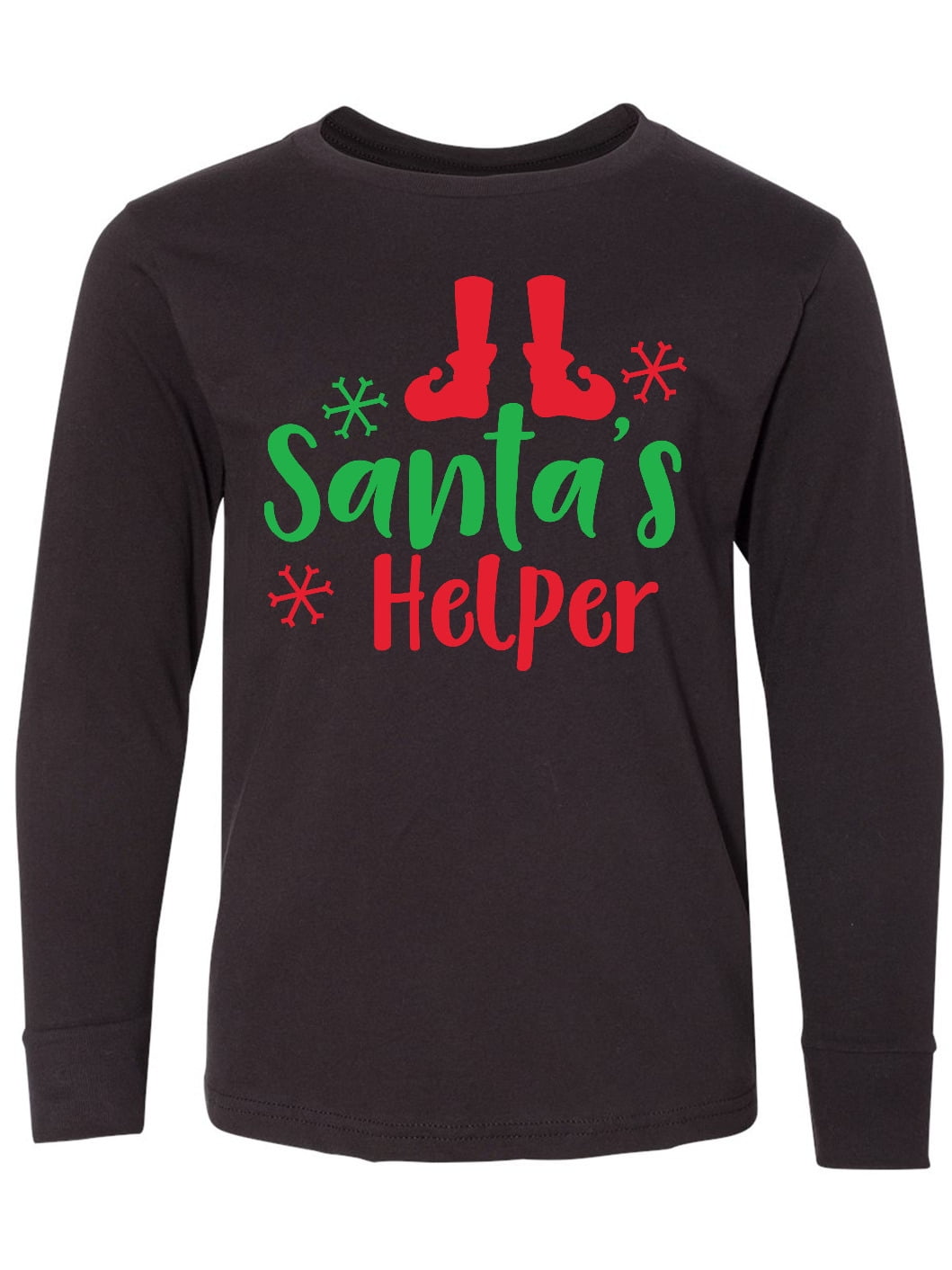 Inktastic Santa's Helper, Elf Shoes, Snowflakes, Christmas Long Sleeve Youth T-Shirt