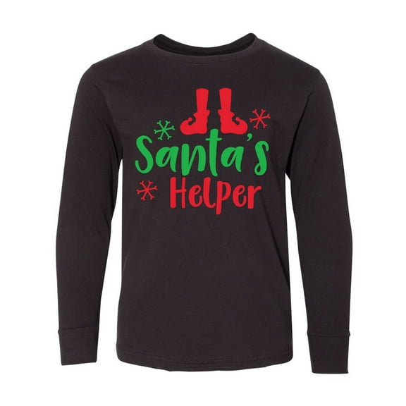 Inktastic Santa's Helper, Elf Shoes, Snowflakes, Christmas Long Sleeve Youth T-Shirt