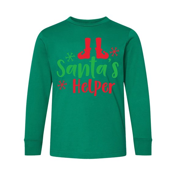 Inktastic Santa's Helper, Elf Shoes, Snowflakes, Christmas Long Sleeve Youth T-Shirt