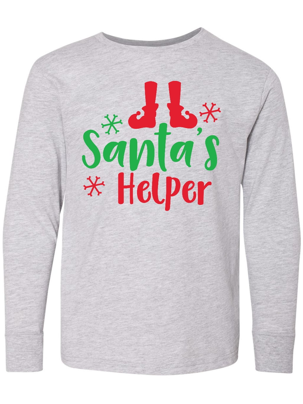 Inktastic Santa's Helper, Elf Shoes, Snowflakes, Christmas Long Sleeve Youth T-Shirt