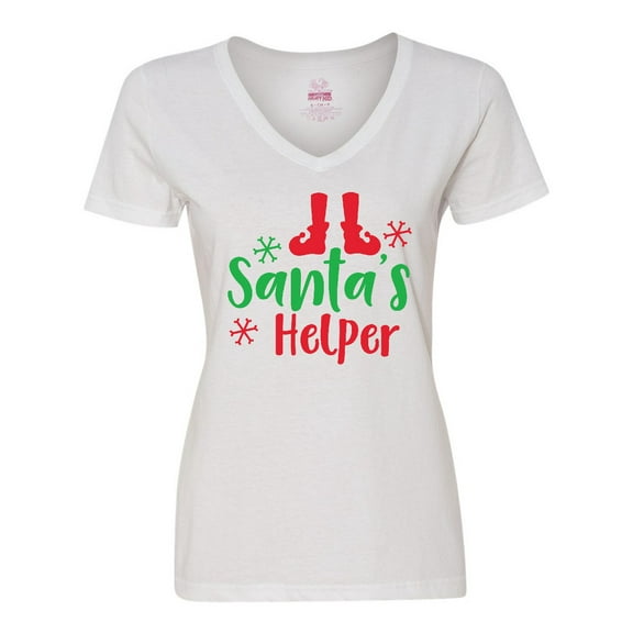 Inktastic Santa's Helper, Elf Shoes, Snowflakes, Christmas Women's V-Neck T-Shirt