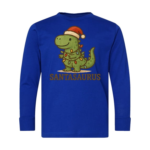 Inktastic Santasaurus Dinosaur Christmas Lights Long Sleeve Youth T-Shirt