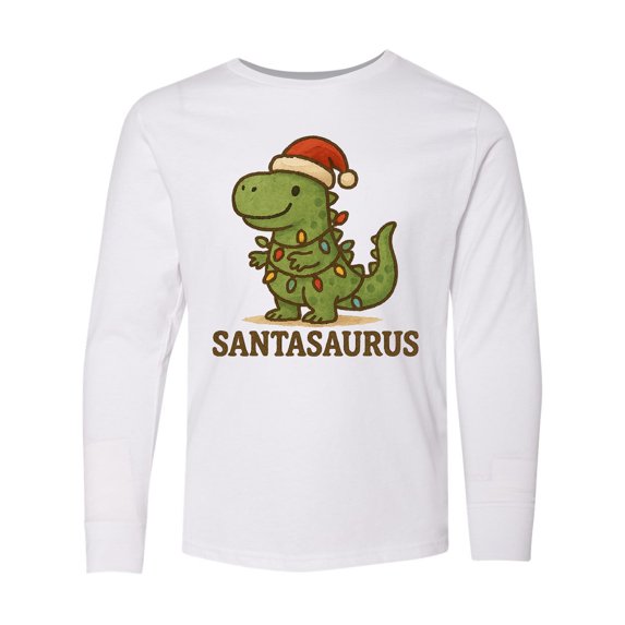Inktastic Santasaurus Dinosaur Christmas Lights Long Sleeve Youth T-Shirt