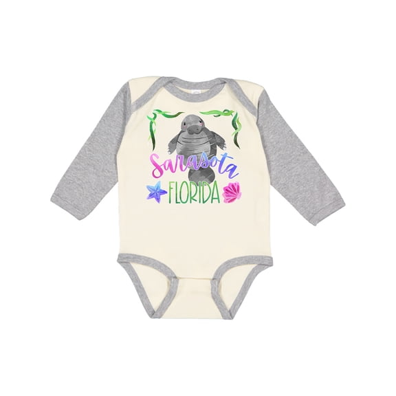 Inktastic Sarasota Florida Cute Swimming Manatee Boys or Girls Long Sleeve Baby Bodysuit