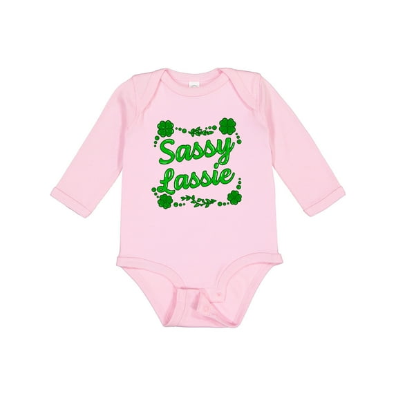 Inktastic Sassy Lassy with Green 4 Leaf Clovers Boys or Girls Long Sleeve Baby Bodysuit