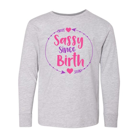 Inktastic Sassy Since Birth, Arrows, Hearts - Pink Purple Long Sleeve Youth T-Shirt