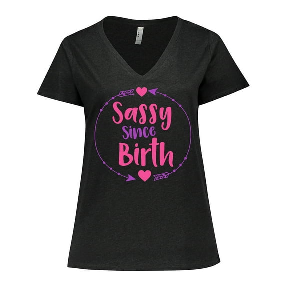 Inktastic Sassy Since Birth, Sassy, Sassy Girl, Arrow, Hearts Women's Plus Size V-Neck T-Shirt