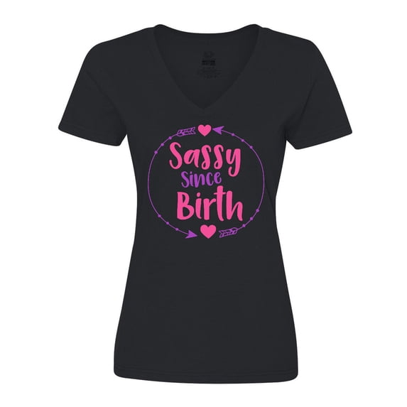 Inktastic Sassy Since Birth, Sassy, Sassy Girl, Arrow, Hearts Women's V-Neck T-Shirt