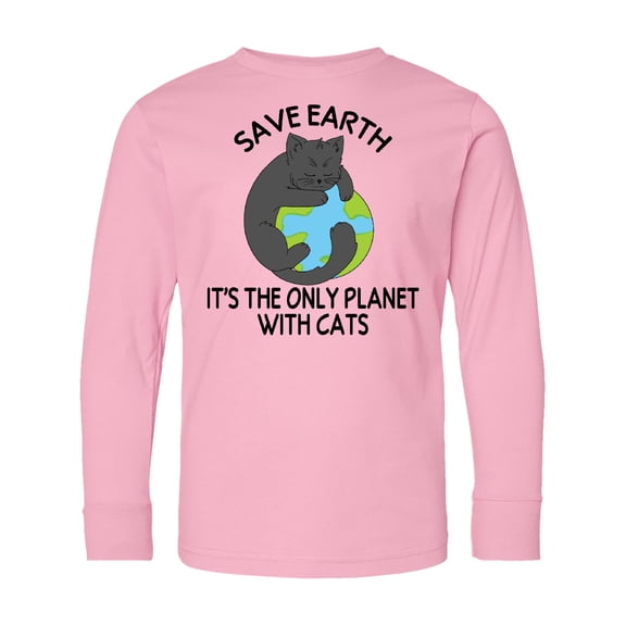 Inktastic Save Earth It's the Only Planet with Cats with Black Cat Long Sleeve Youth T-Shirt