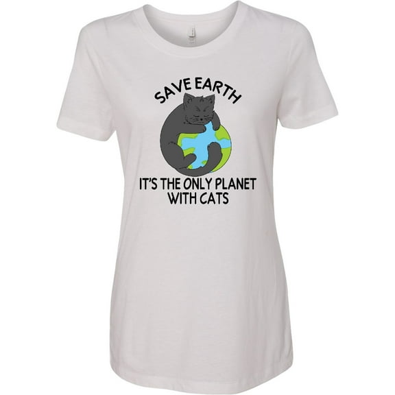 Inktastic Save Earth It's the Only Planet with Cats with Black Cat Women's T-Shirt